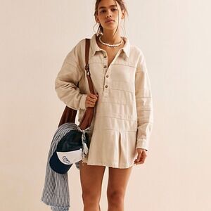 Free People Free-Est Checkin' Mini Dress  Cotton Woven Natural Size S NEW